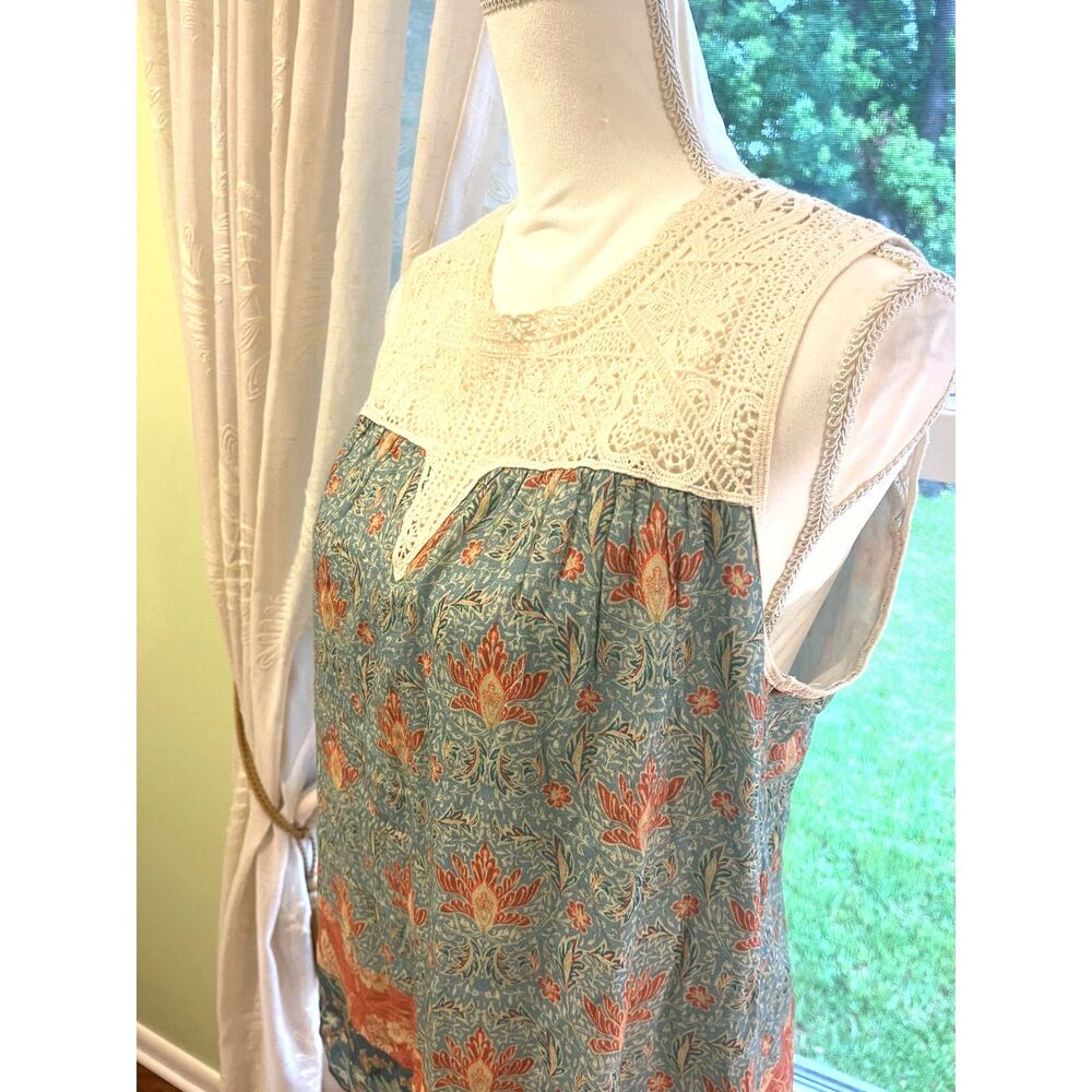 Maeve Floral Boho Lace Top S Sleeveless Flowy Lightweight Cottagecore Prairie - Picture 2 of 12